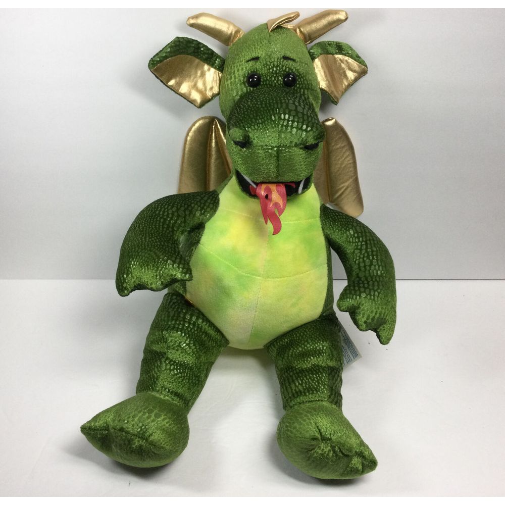 Build a Bear Workshop Enchanted Dragon Green Gold Wings 18in Stuffed Animal